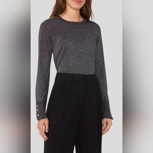 Halogen Sparkly Gray Sweater With Rhinestone Button Sleeves